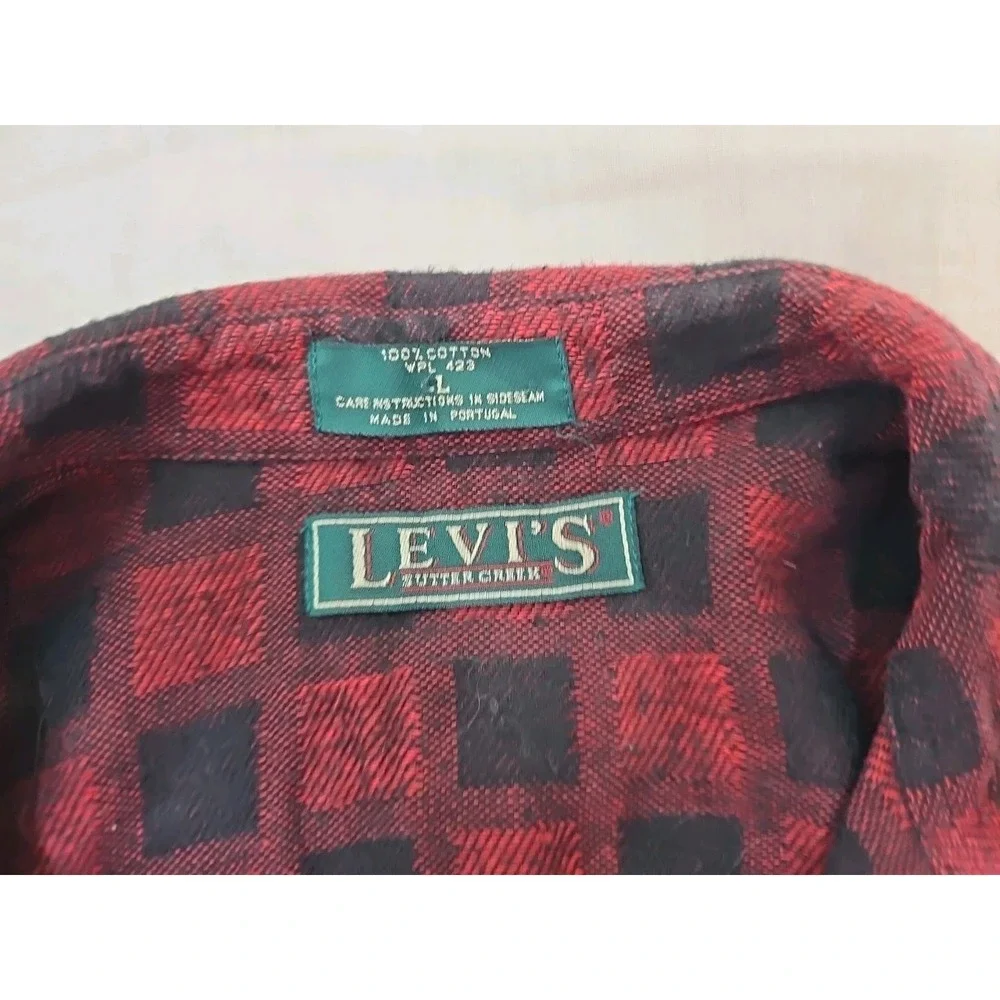 VTG Levi's Sutter Creek Portugal Red Black Checkered Flannel Shirt L‎ EUC